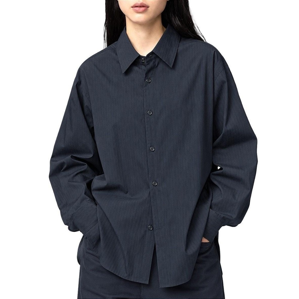 Lemaire Uniqlo U Drape Relaxed Fit Button Shirt Women Large Black Rayon Viscose
